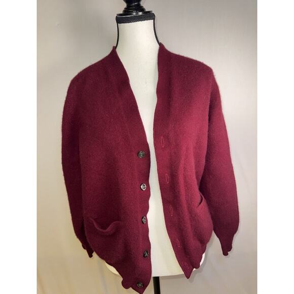 Vintage Brooks Brothers Women’s Lambswool Cardigan Burgundy Large Preppy Made GB - Picture 1 of 4